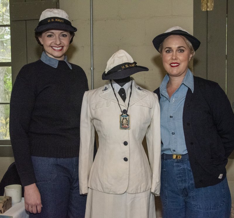 Navy Waves are represented at Fort Miles Defense Day. Kristen Moy, left, brought her 17-year collection of Wave-related memorabilia from Pennsylvania. Cheran Sorensen was also on hand to share history.